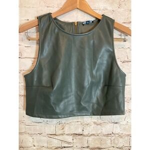 Kirious Crop Top Womens Large Faux Leather Cropped Zip Up Back